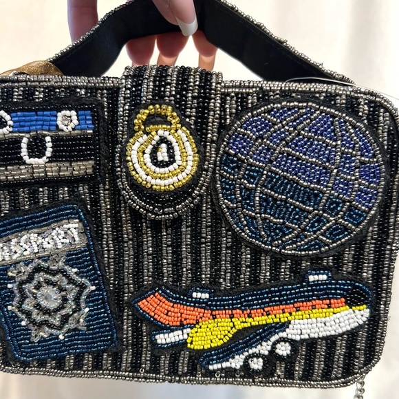 🛫🌏MADE IN INDIA Viral Beaded Travel Themed Crossbody Bag🌏🛫NWT - Picture 7 of 14